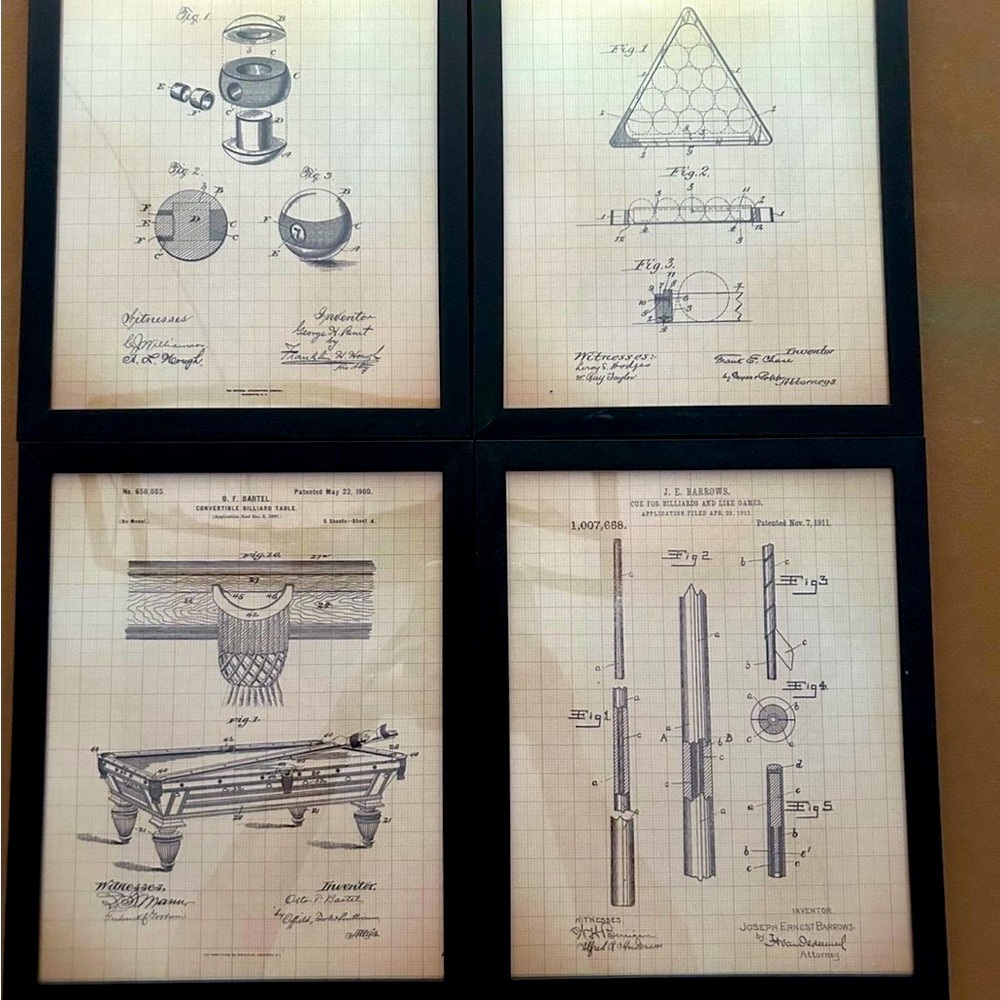 Set of Four Vintage Billiards Prints